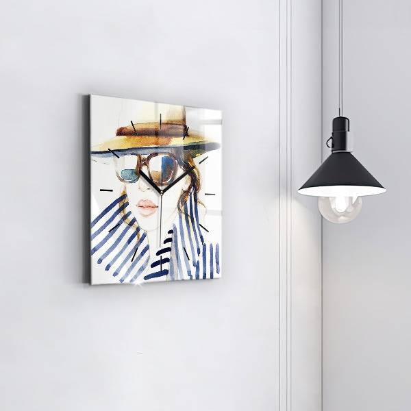 Szögletes fali üvegóra Arc szemüveggel és kalappal