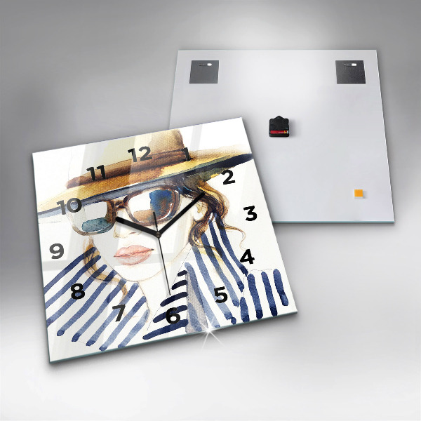 Szögletes fali üvegóra Arc szemüveggel és kalappal
