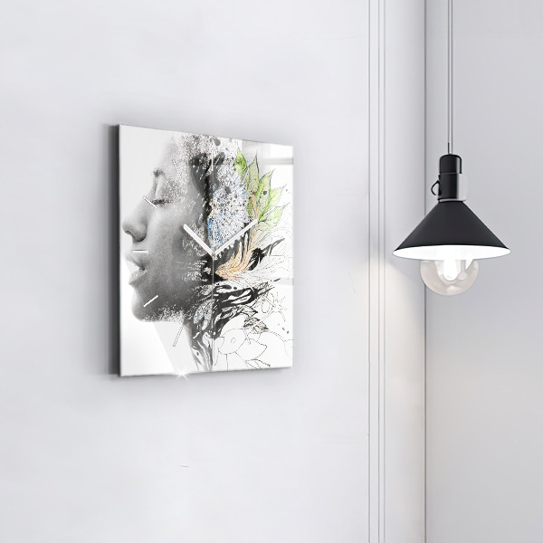 Szögletes fali üvegóra Absztrakt női arc