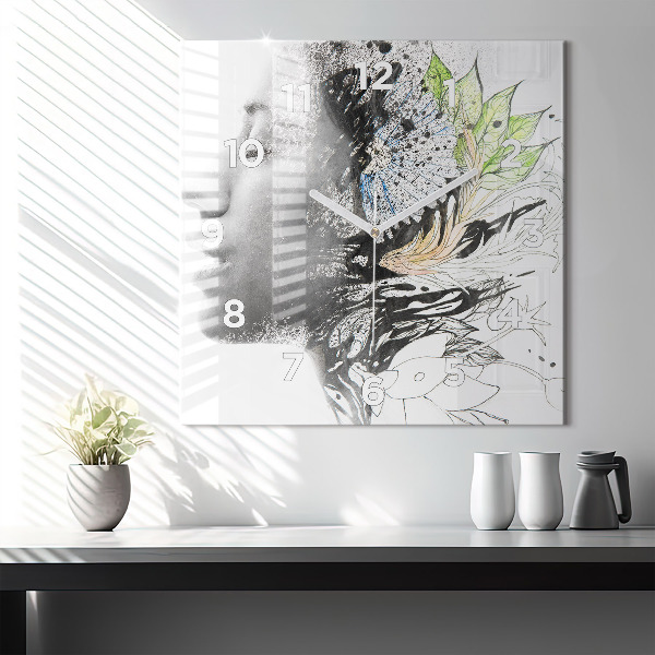 Szögletes fali üvegóra Absztrakt női arc