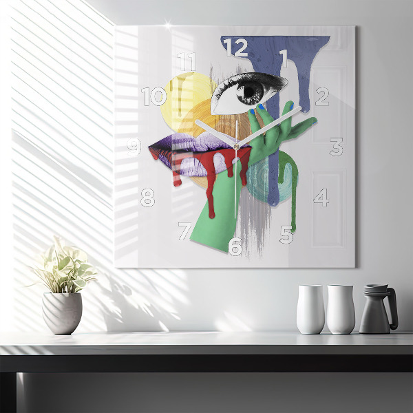 Szögletes fali üvegóra Szürrealista kollázs