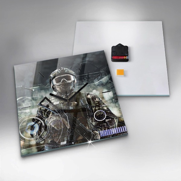 Szögletes fali üvegóra Katona fegyverrel