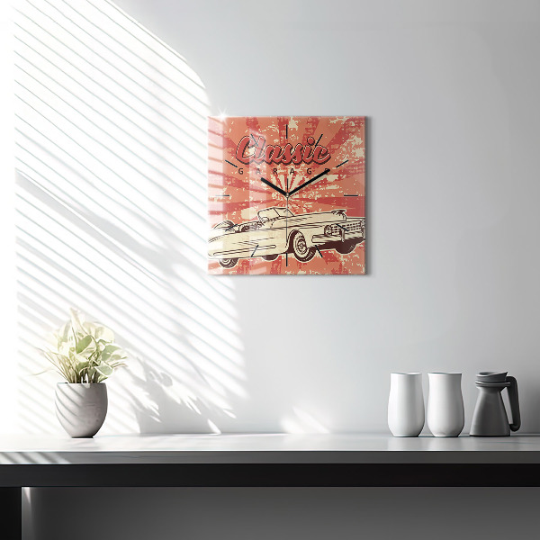 Szögletes fali üvegóra Vintage Retro autó