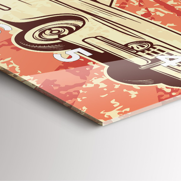 Szögletes fali üvegóra Vintage Retro autó