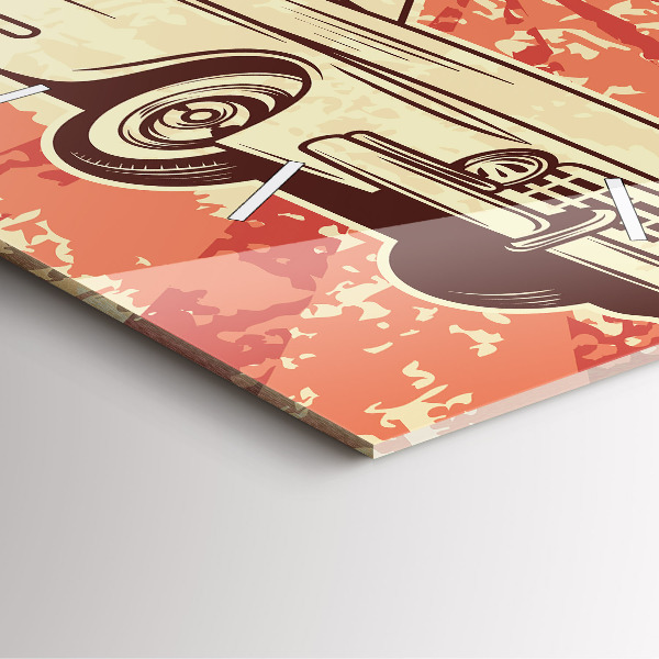 Szögletes fali üvegóra Vintage Retro autó