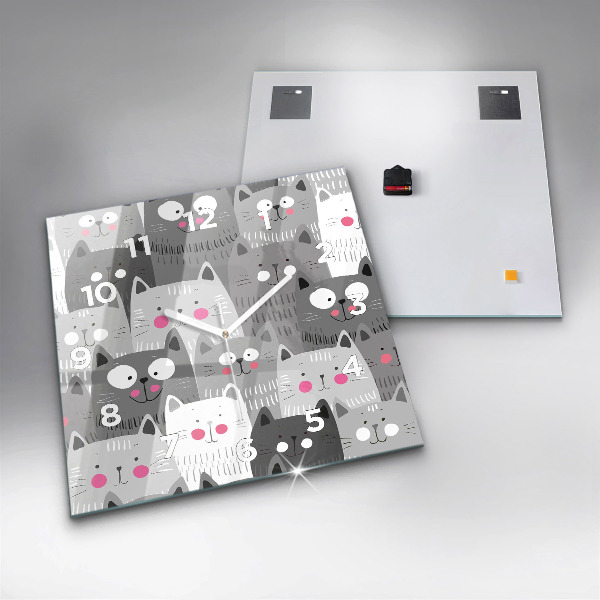 Szögletes fali üvegóra Minta macskákkal