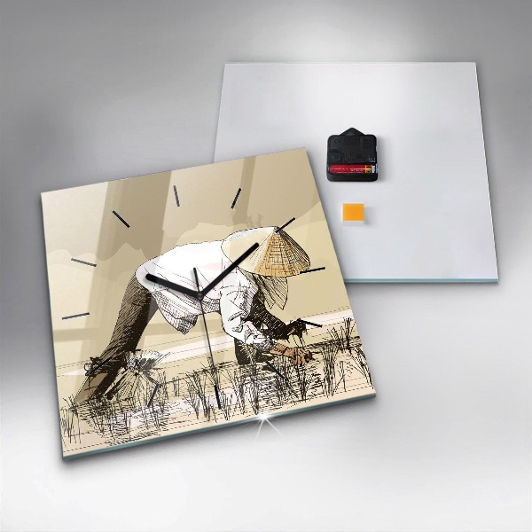 Szögletes fali üvegóra Nő rizst szed