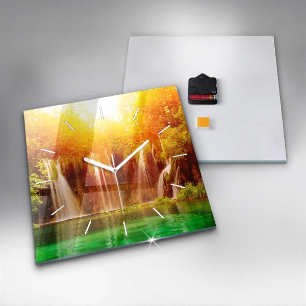 Szögletes fali üvegóra Kilátás a vízesésre