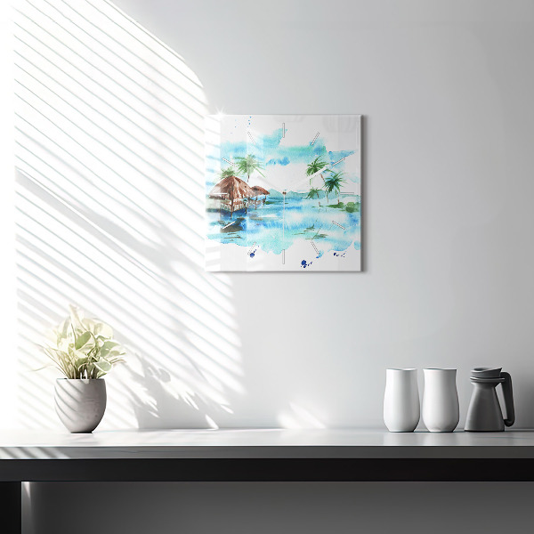 Szögletes fali üvegóra Kép egy lakatlan szigetről