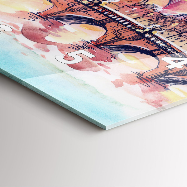 Szögletes fali üvegóra Párizs festett tája