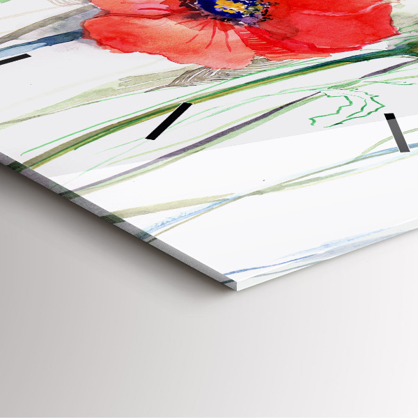 Szögletes fali üvegóra Festett Vörös Pipacsok