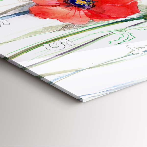 Szögletes fali üvegóra Festett Vörös Pipacsok