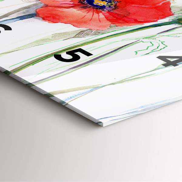 Szögletes fali üvegóra Festett Vörös Pipacsok