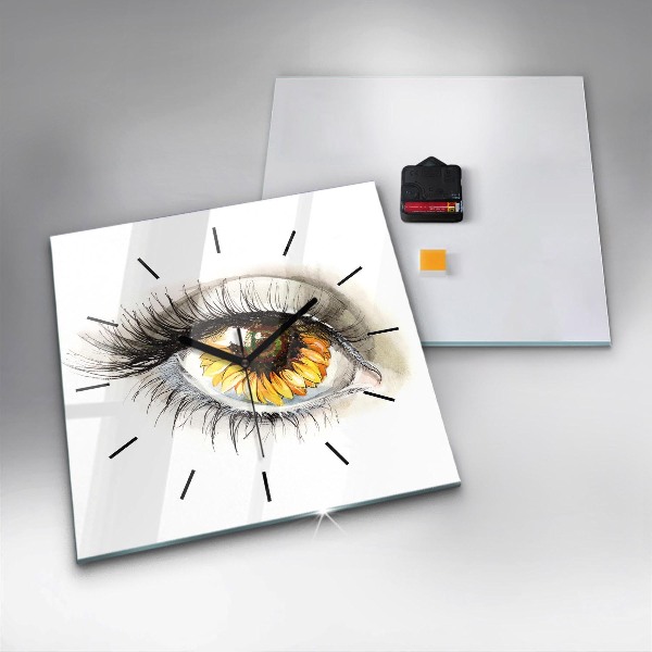 Szögletes fali üvegóra Napraforgó virág a szemben