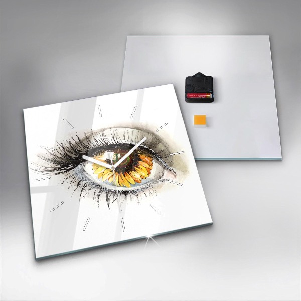 Szögletes fali üvegóra Napraforgó virág a szemben