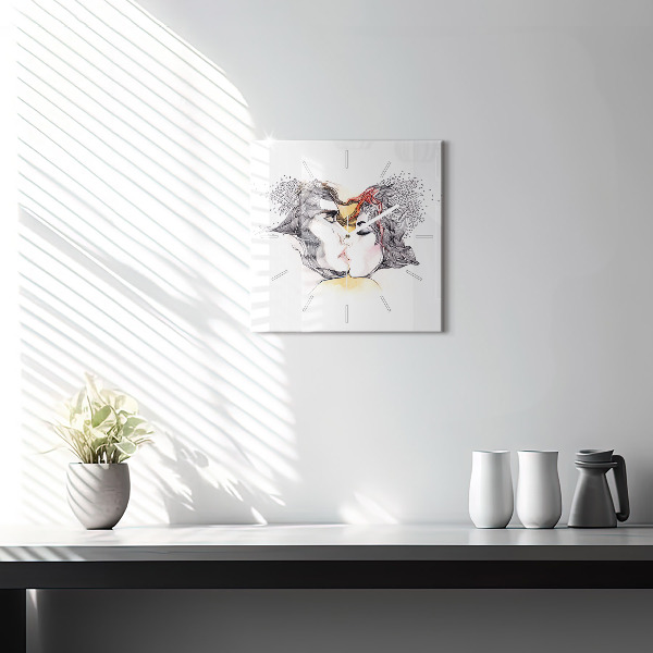 Szögletes fali üvegóra Szerelmes csók rajz