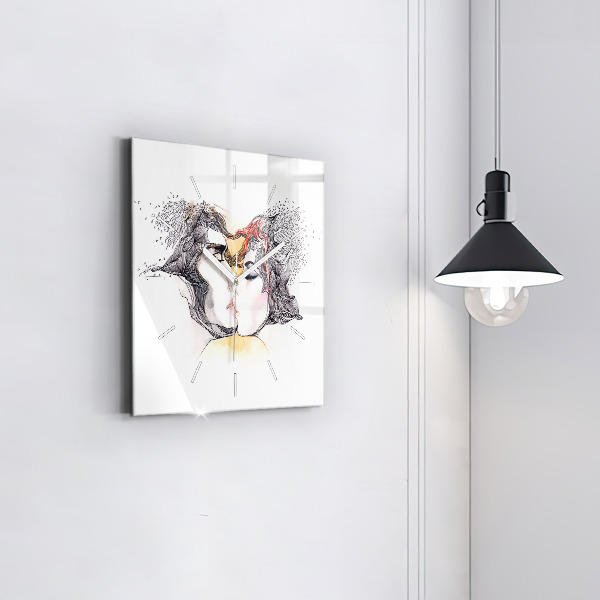 Szögletes fali üvegóra Szerelmes csók rajz