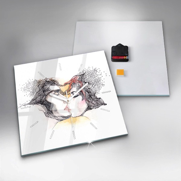 Szögletes fali üvegóra Szerelmes csók rajz