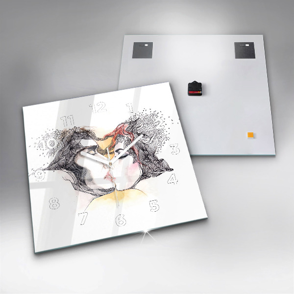 Szögletes fali üvegóra Szerelmes csók rajz