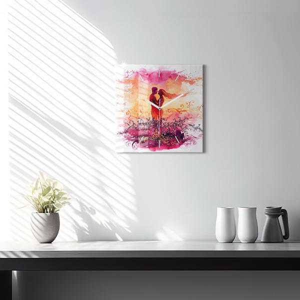 Szögletes fali üvegóra Akvarell szerelmes pár