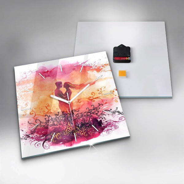 Szögletes fali üvegóra Akvarell szerelmes pár