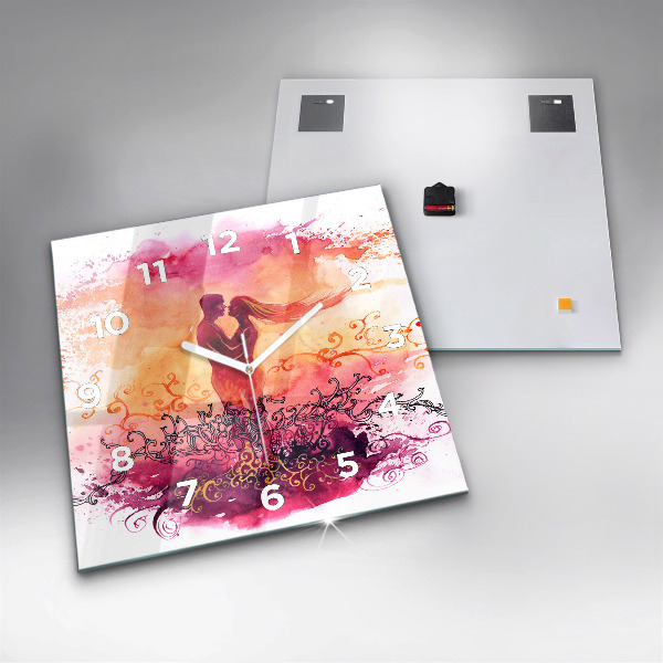 Szögletes fali üvegóra Akvarell szerelmes pár