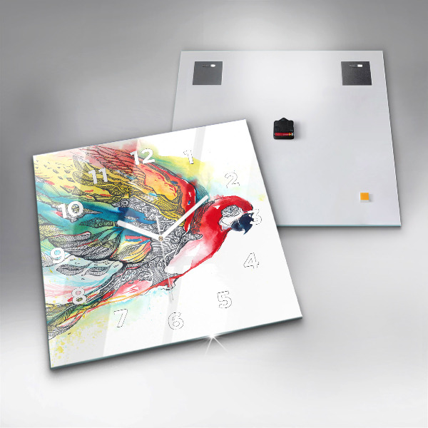 Szögletes fali üvegóra Színes papagáj repülés közben