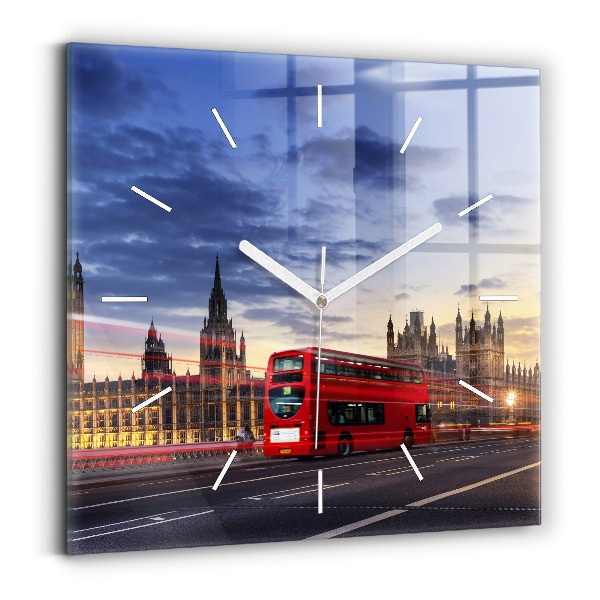 Szögletes fali üvegóra Vörös londoni busz