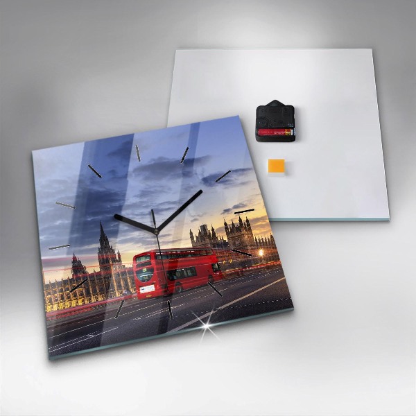 Szögletes fali üvegóra Vörös londoni busz