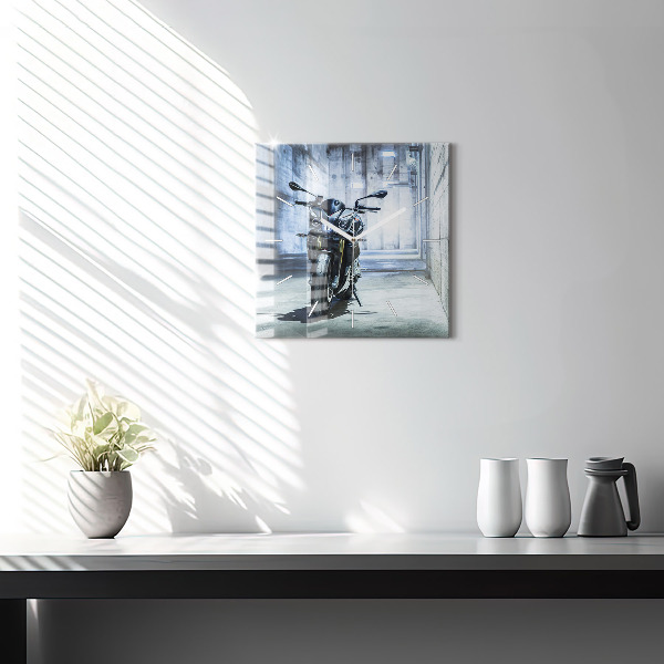 Szögletes fali üvegóra Motorkerékpár a sikátorban