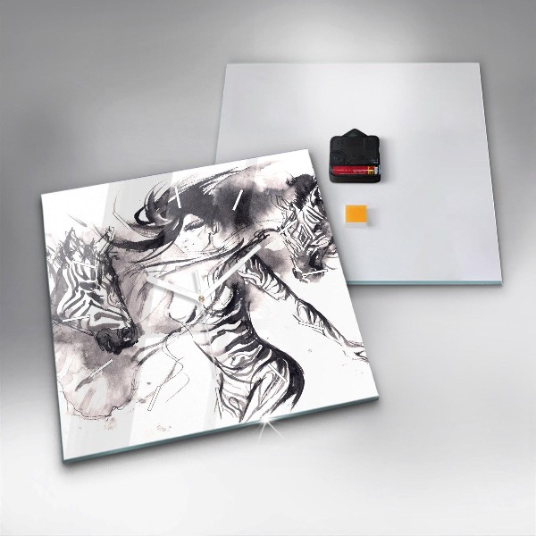 Szögletes fali üvegóra Nő és zebrák