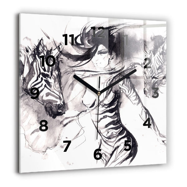 Szögletes fali üvegóra Nő és zebrák