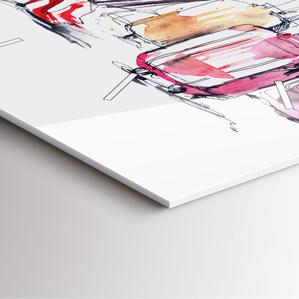 Szögletes fali üvegóra Nő bőröndökkel