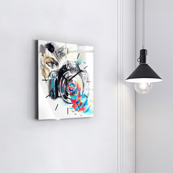 Szögletes fali üvegóra Fotós nő