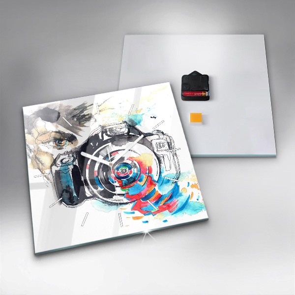 Szögletes fali üvegóra Fotós nő