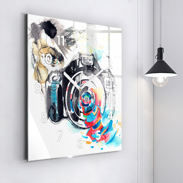 Szögletes fali üvegóra Fotós nő