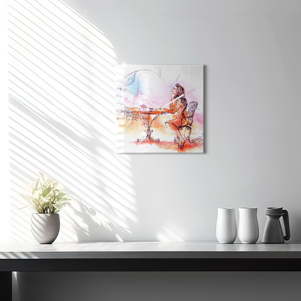 Szögletes fali üvegóra Nő teát iszik