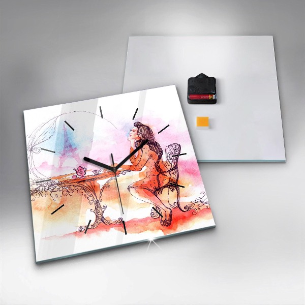 Szögletes fali üvegóra Nő teát iszik