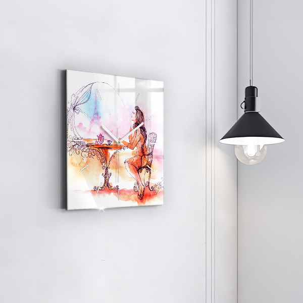 Szögletes fali üvegóra Nő teát iszik