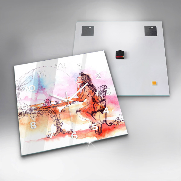 Szögletes fali üvegóra Nő teát iszik