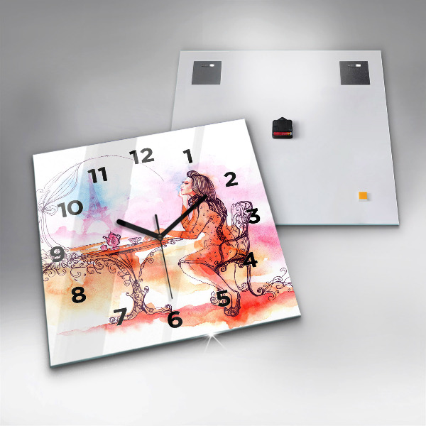 Szögletes fali üvegóra Nő teát iszik