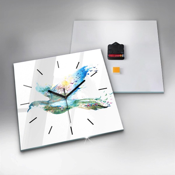 Szögletes fali üvegóra A madár és a tavasz absztrakciója