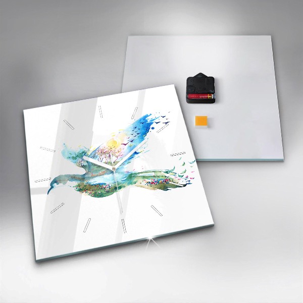 Szögletes fali üvegóra A madár és a tavasz absztrakciója