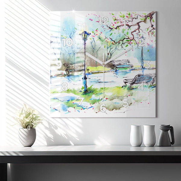 Szögletes fali üvegóra Festői tavasz