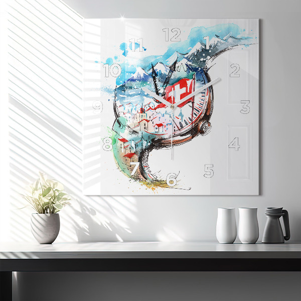 Szögletes fali üvegóra Svájci óra