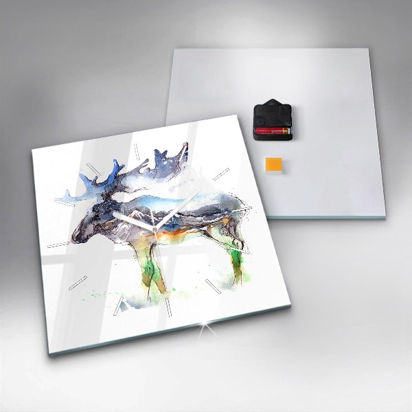 Szögletes fali üvegóra Jávorszarvas és hegyi táj