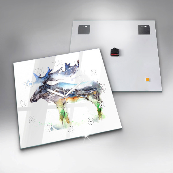 Szögletes fali üvegóra Jávorszarvas és hegyi táj