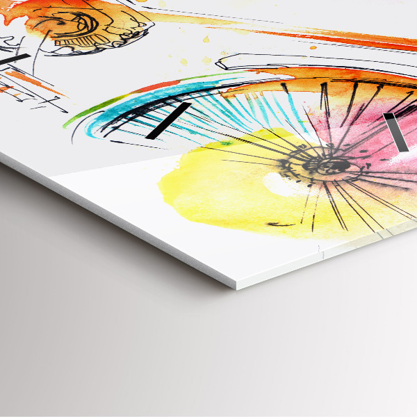 Szögletes fali üvegóra Festett bicikli