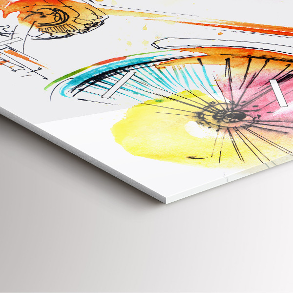 Szögletes fali üvegóra Festett bicikli