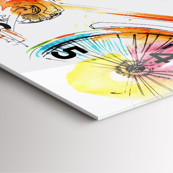 Szögletes fali üvegóra Festett bicikli